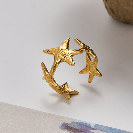 Starfish Stainless Steel Ring Opening Irregular Texture Ring