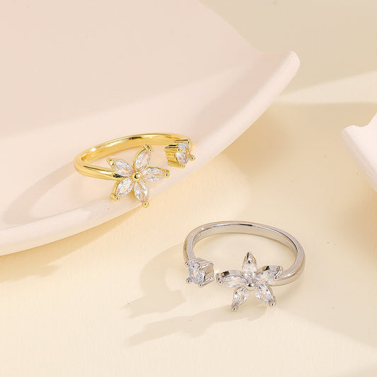Simple Flower Micro-inlaid Zircon Ring