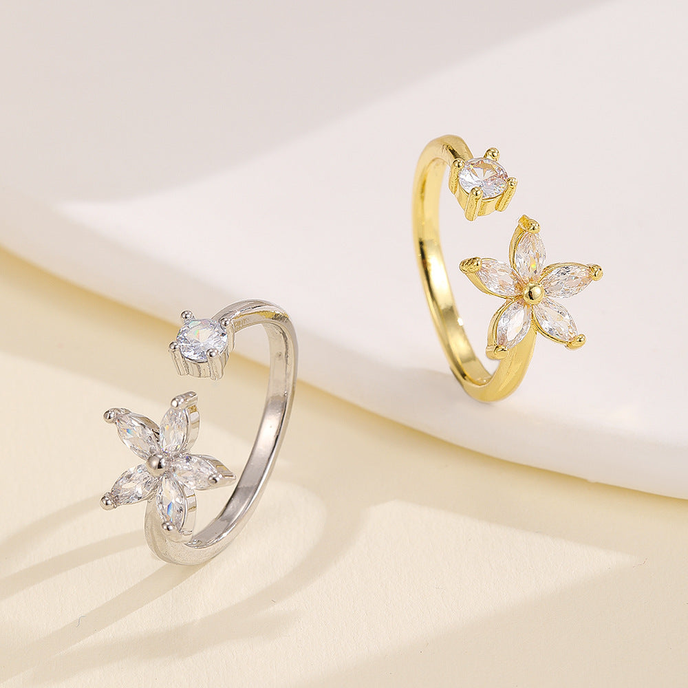 Simple Flower Micro-inlaid Zircon Ring