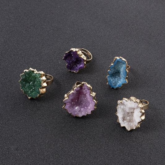 Natural White Crystal Bud Vug Flower Broken Ring Copper Ring