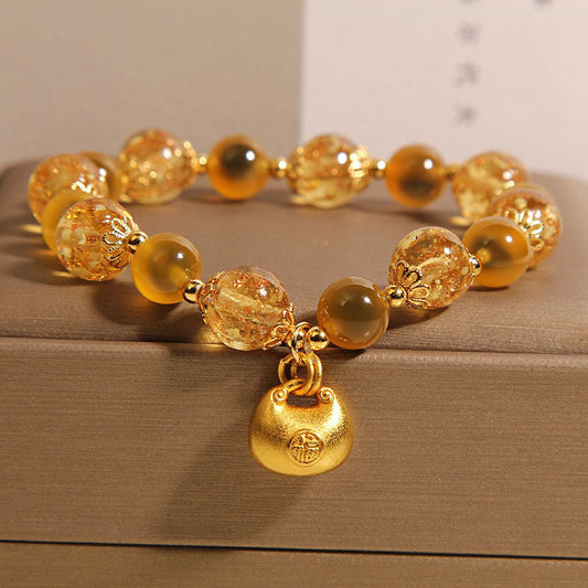 Natural Yellow Sugar Heart Agate Crystal Bracelet For Women
