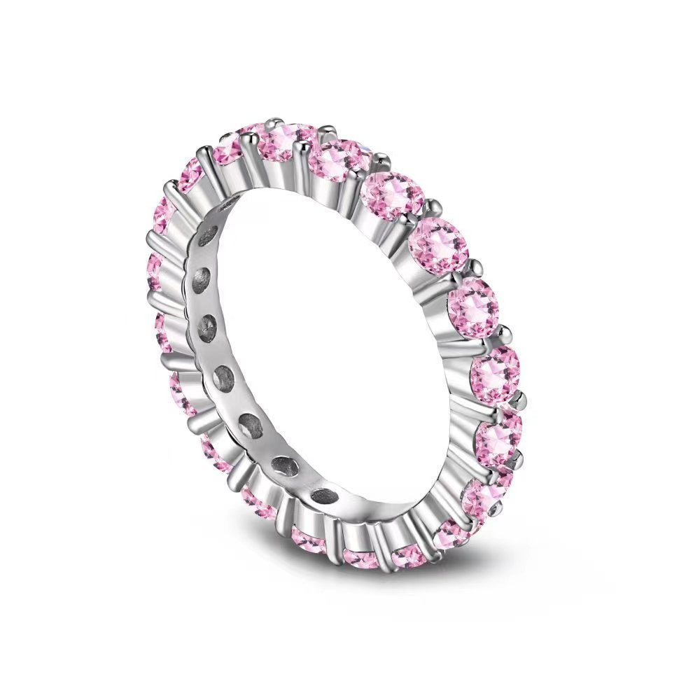 S925 Silver Row Diamond Ring Women's Inlaid