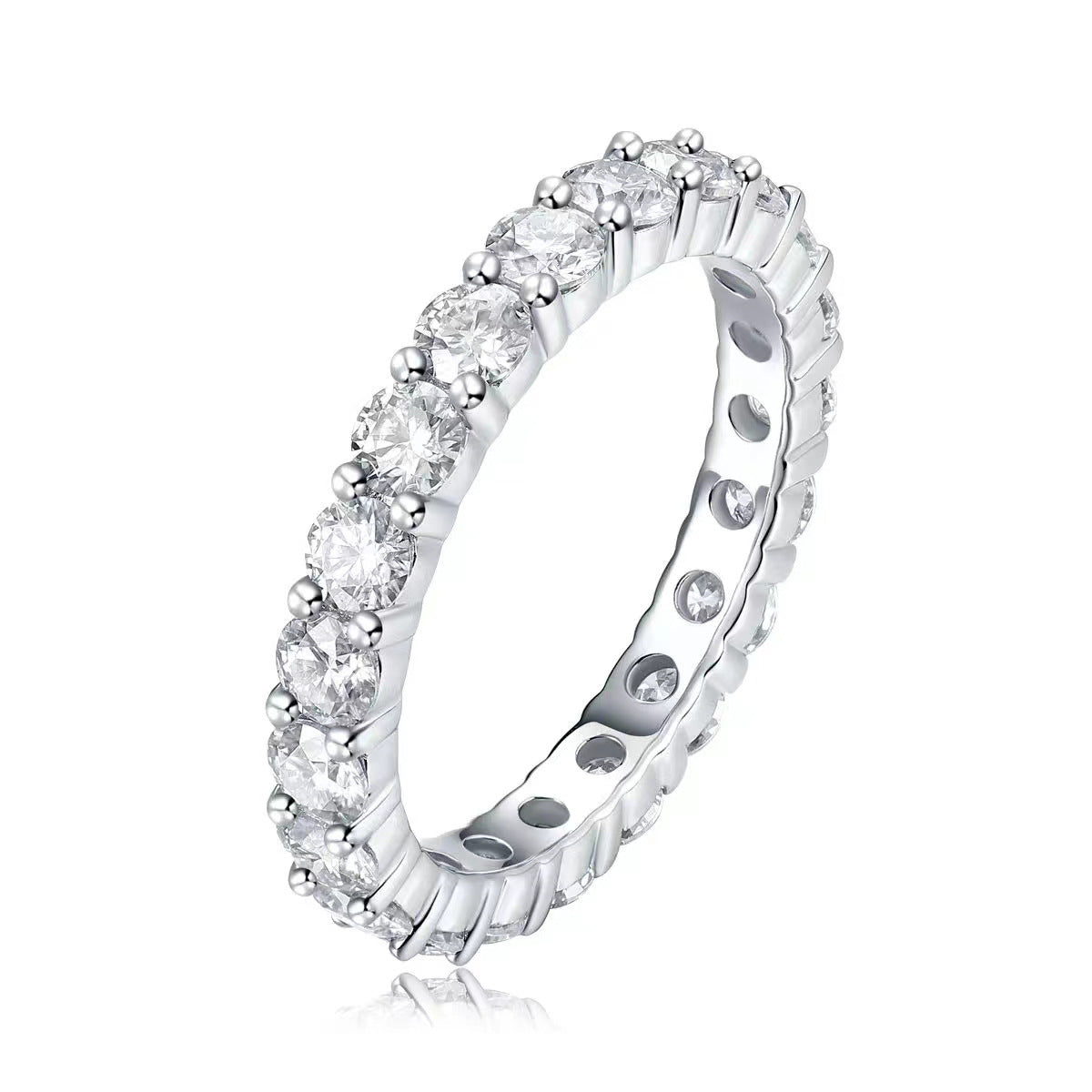 S925 Silver Row Diamond Ring Women's Inlaid