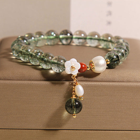 Green Phantom Quartz Crystal Bracelet For Women Light Luxury Minority Refined Grace Shell Flower