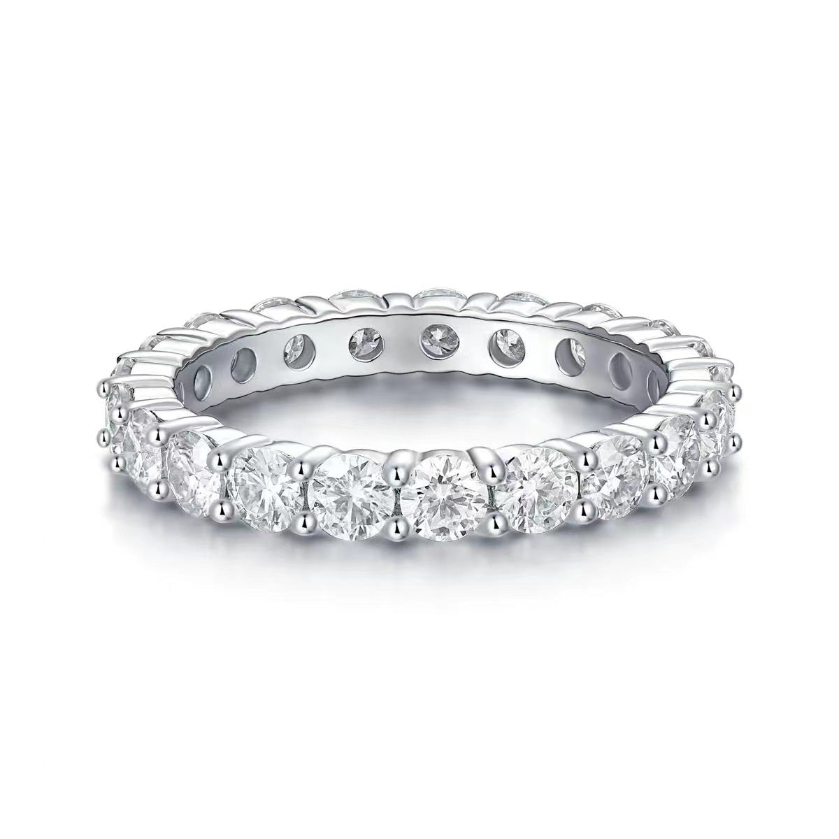 S925 Silver Row Diamond Ring Women's Inlaid