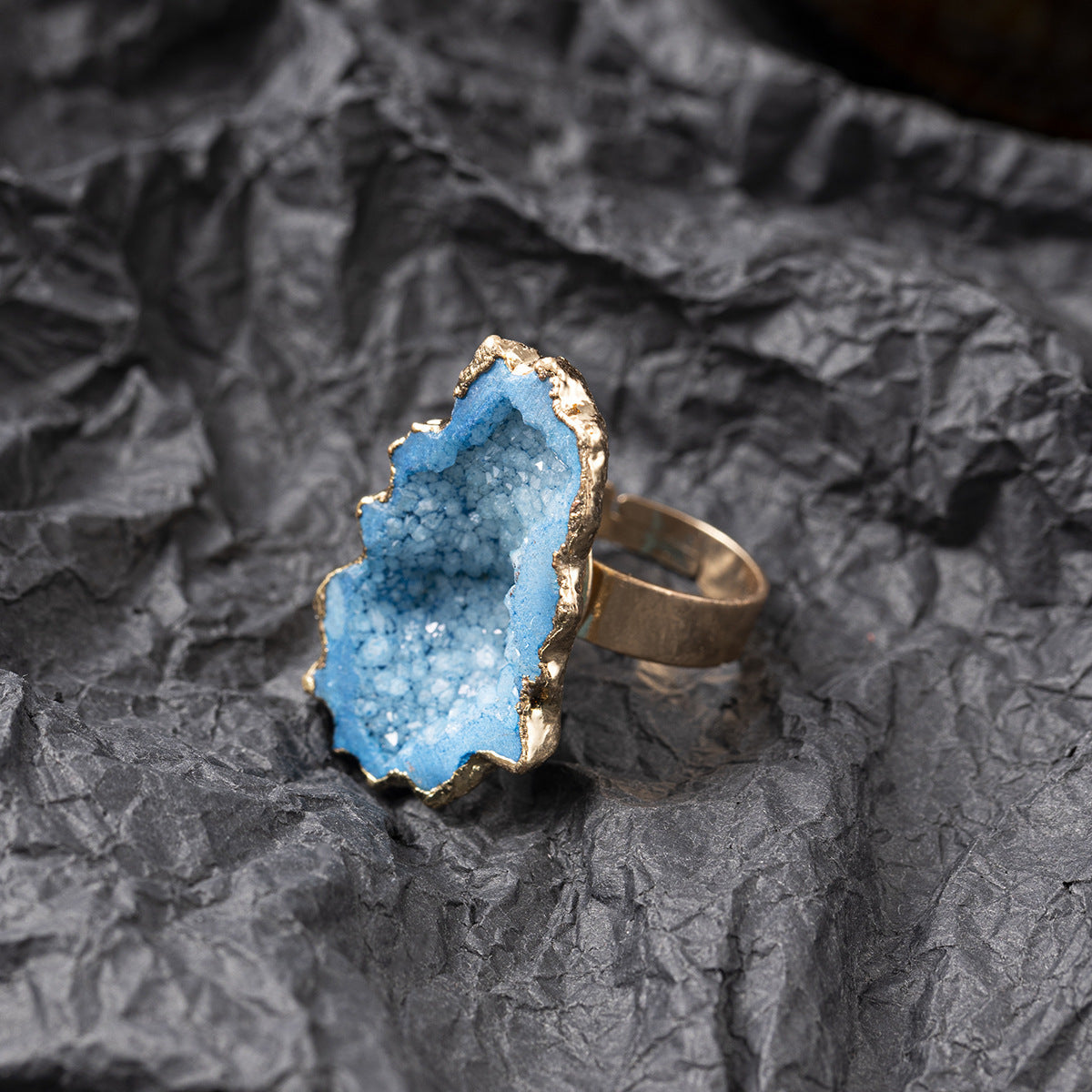Natural White Crystal Bud Vug Flower Broken Ring Copper Ring
