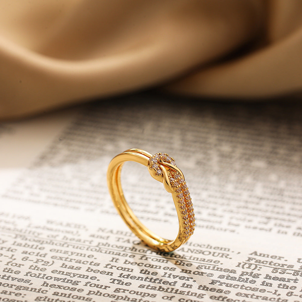 Knotted Micro Inlaid Zircon Ring