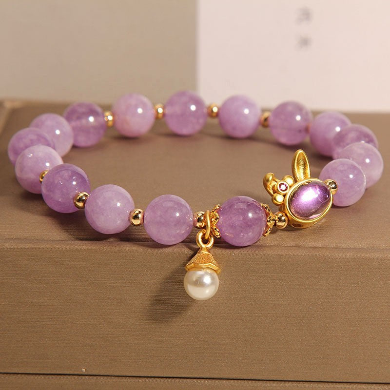 Natural Mauve Jade Crystal Light Luxury Mori Style Rabbit Bracelet