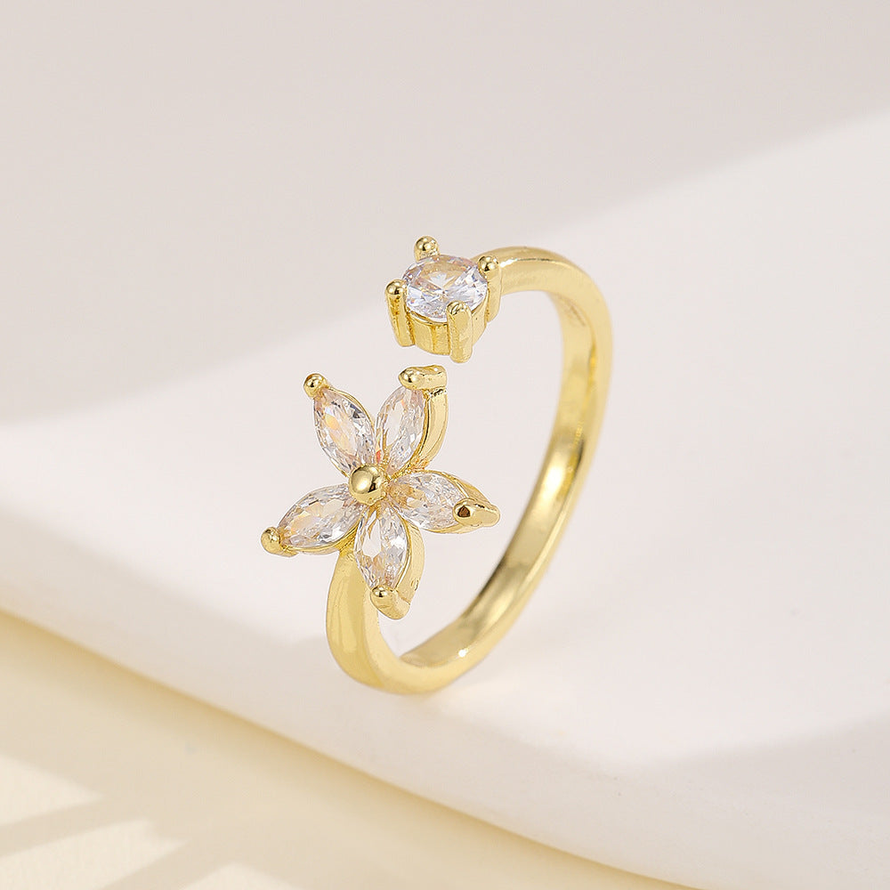 Simple Flower Micro-inlaid Zircon Ring