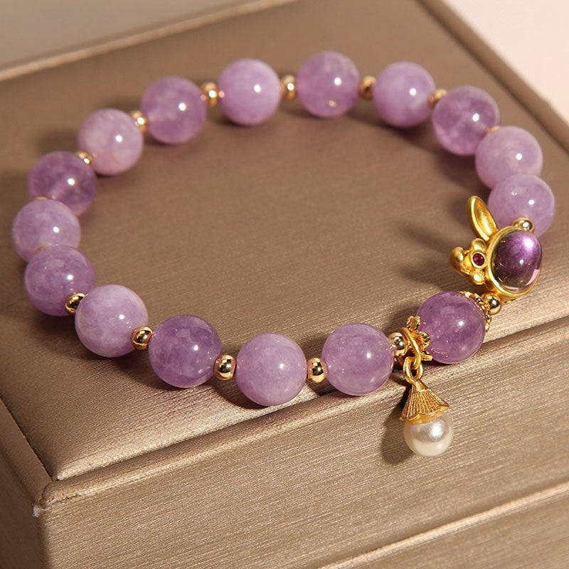 Natural Mauve Jade Crystal Light Luxury Mori Style Rabbit Bracelet