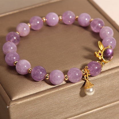 Natural Mauve Jade Crystal Light Luxury Mori Style Rabbit Bracelet