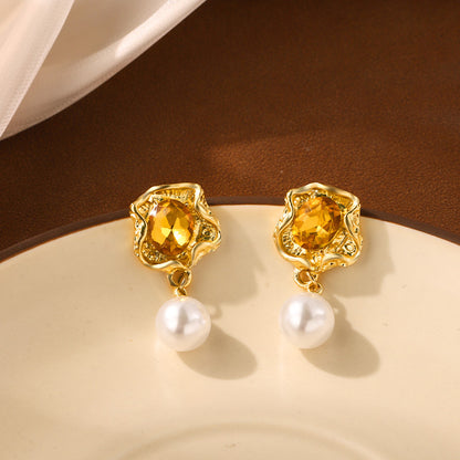 French Vintage Crumpled Flower Pearl Earrings