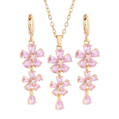 Elegant Zircon Electroplated Copper Earrings And Necklace Set