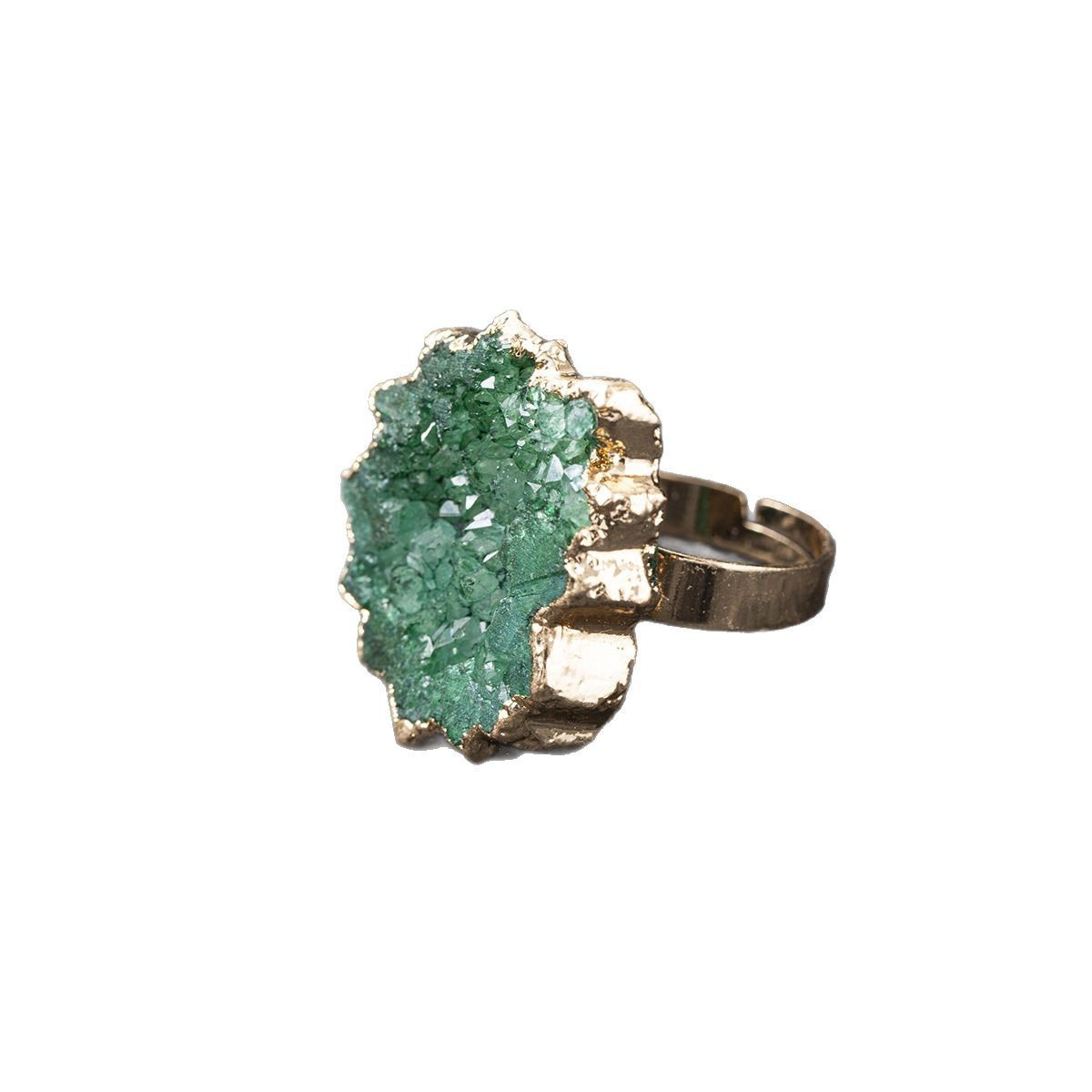 Natural White Crystal Bud Vug Flower Broken Ring Copper Ring