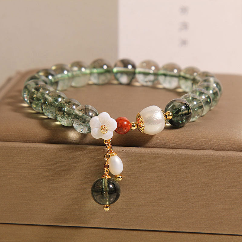 Green Phantom Quartz Crystal Bracelet For Women Light Luxury Minority Refined Grace Shell Flower