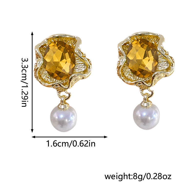 French Vintage Crumpled Flower Pearl Earrings