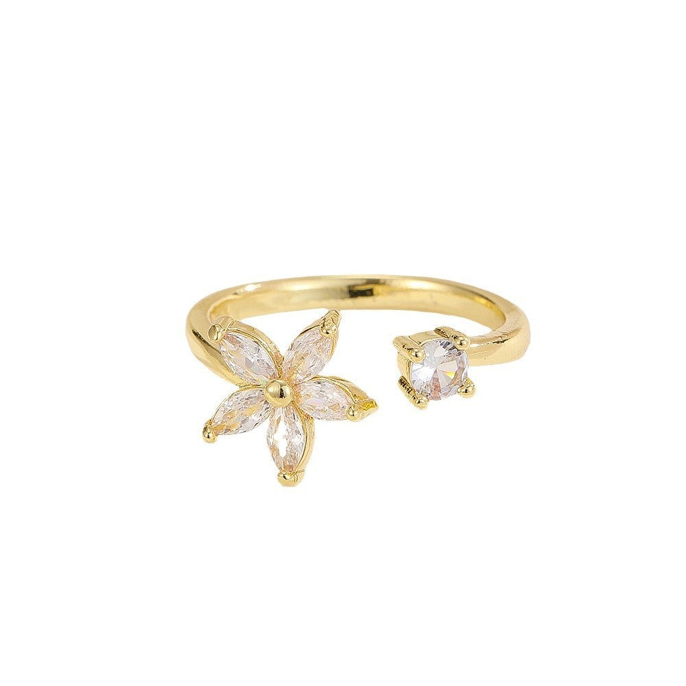 Simple Flower Micro-inlaid Zircon Ring