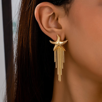 Creative Personality Holiday Ocean Style Starfish Tassel Earrings