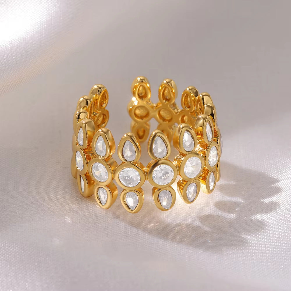 Open-end Zircon Ring Titanium Steel Light Luxury Geometric