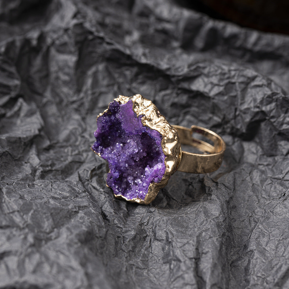 Natural White Crystal Bud Vug Flower Broken Ring Copper Ring