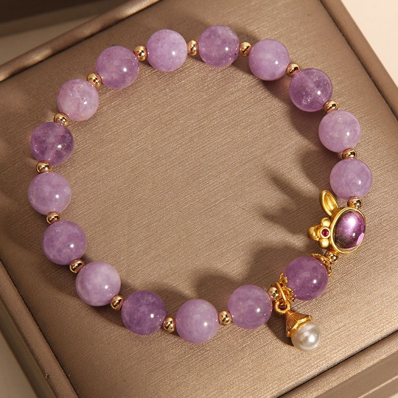 Natural Mauve Jade Crystal Light Luxury Mori Style Rabbit Bracelet