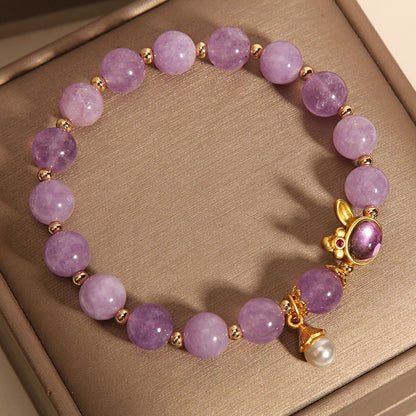 Natural Mauve Jade Crystal Light Luxury Mori Style Rabbit Bracelet