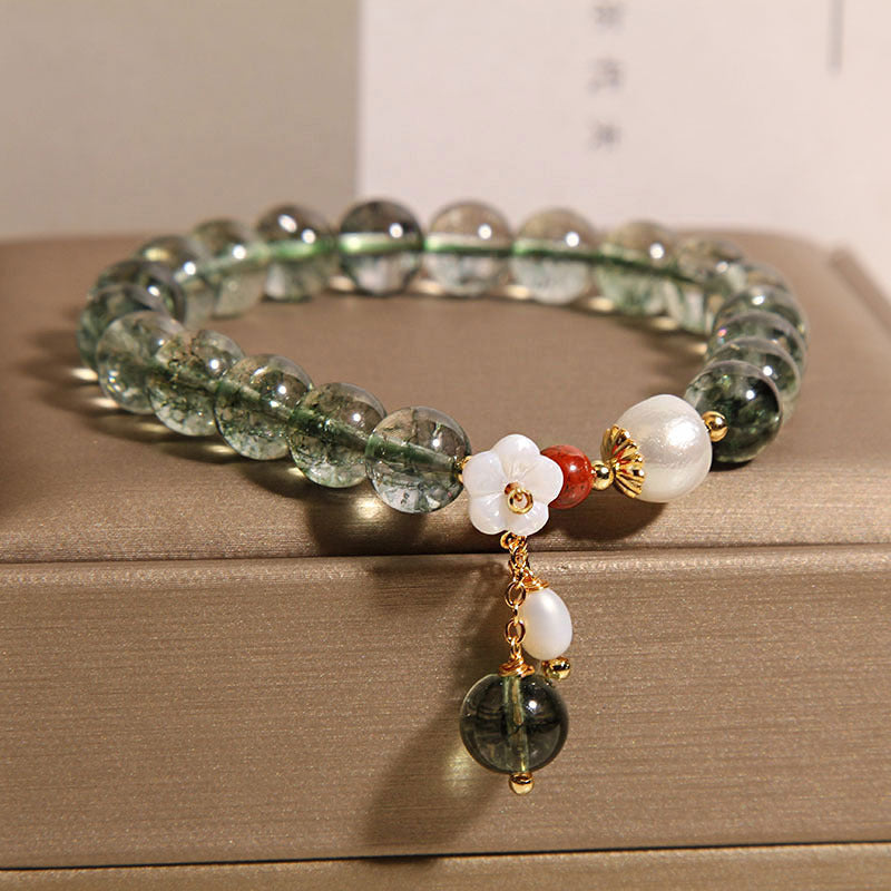 Green Phantom Quartz Crystal Bracelet For Women Light Luxury Minority Refined Grace Shell Flower