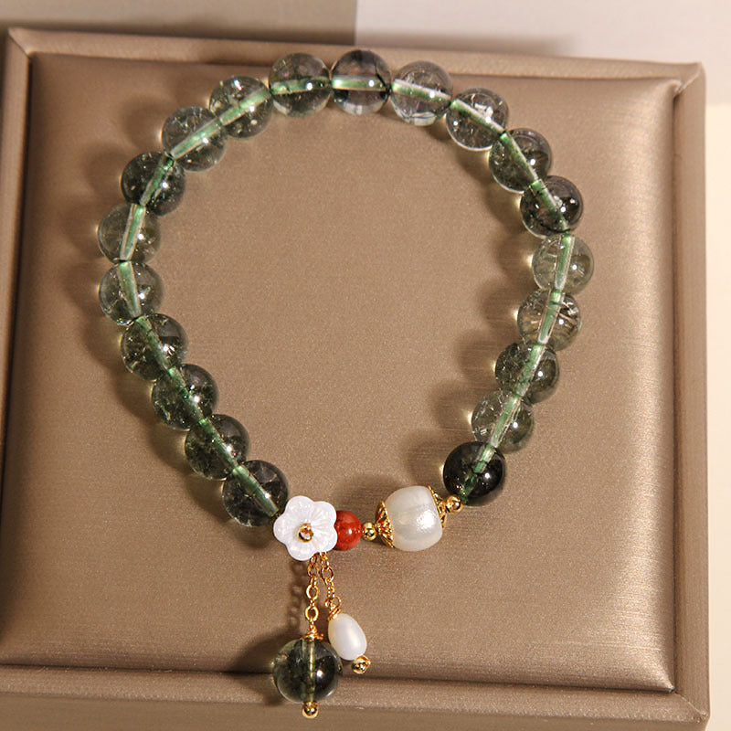 Green Phantom Quartz Crystal Bracelet For Women Light Luxury Minority Refined Grace Shell Flower