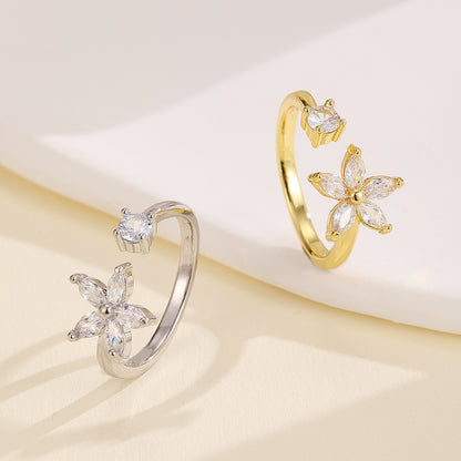 Simple Flower Micro-inlaid Zircon Ring