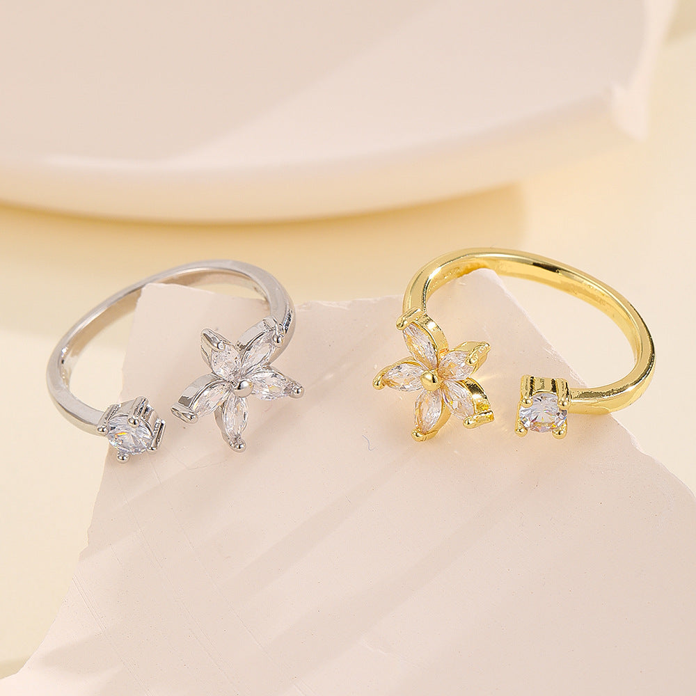 Simple Flower Micro-inlaid Zircon Ring