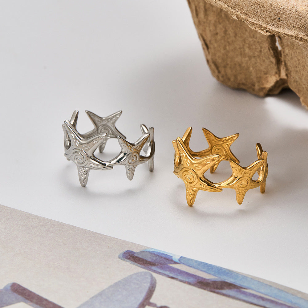 Starfish Stainless Steel Ring Opening Irregular Texture Ring