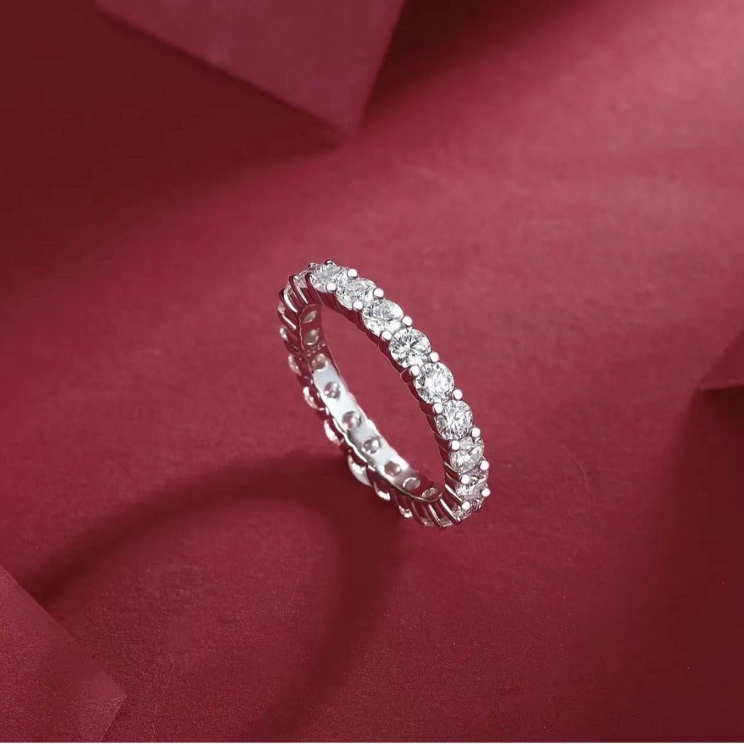 S925 Silver Row Diamond Ring Women's Inlaid