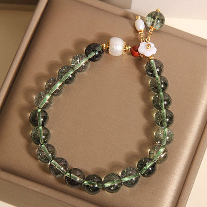 Green Phantom Quartz Crystal Bracelet For Women Light Luxury Minority Refined Grace Shell Flower