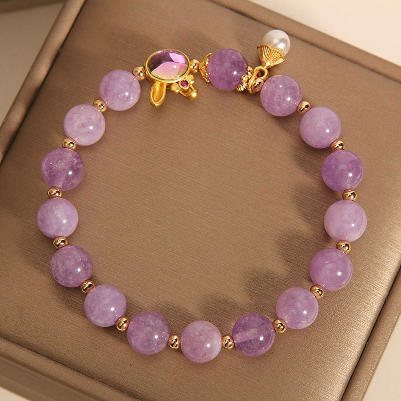 Natural Mauve Jade Crystal Light Luxury Mori Style Rabbit Bracelet