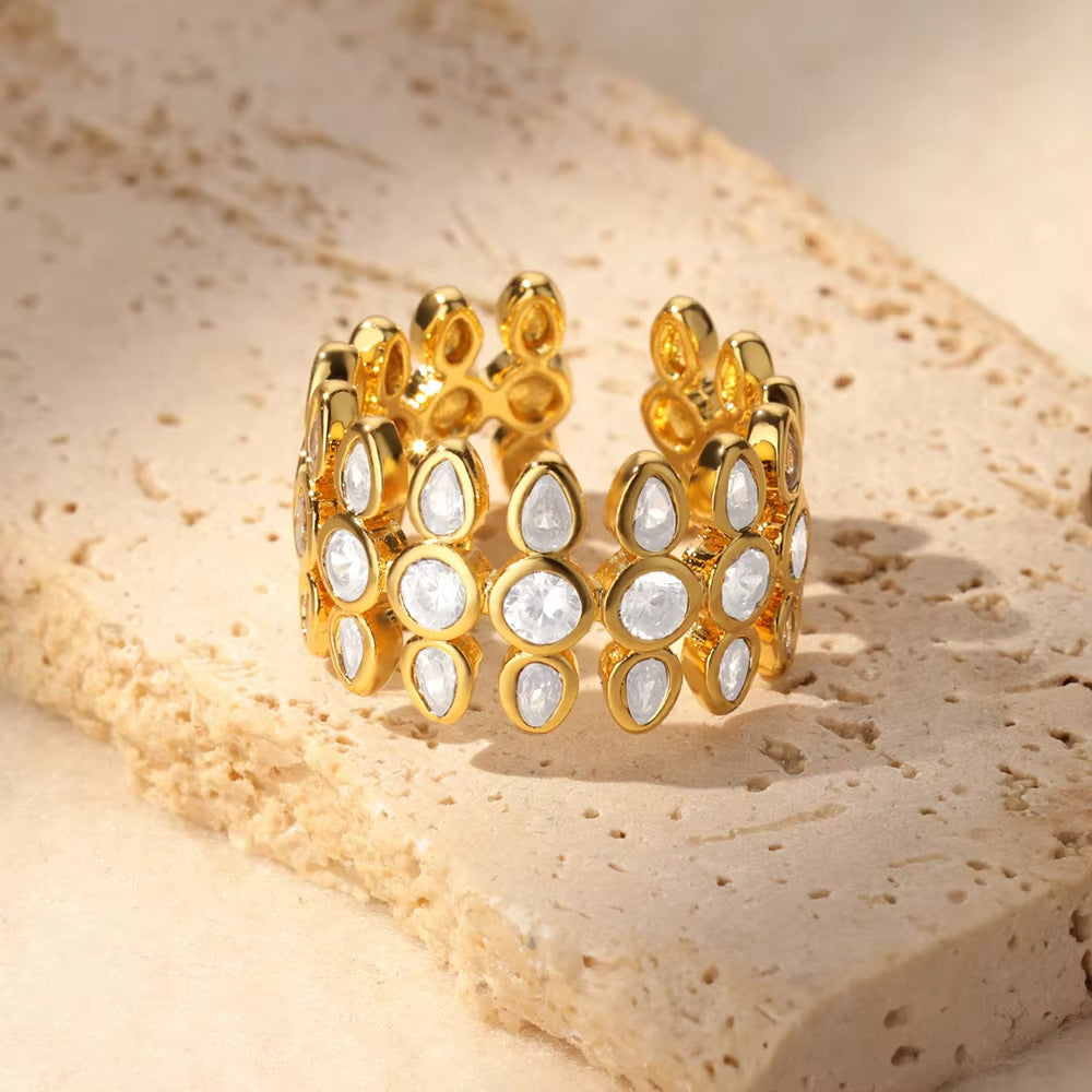 Open-end Zircon Ring Titanium Steel Light Luxury Geometric