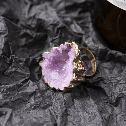 Natural White Crystal Bud Vug Flower Broken Ring Copper Ring
