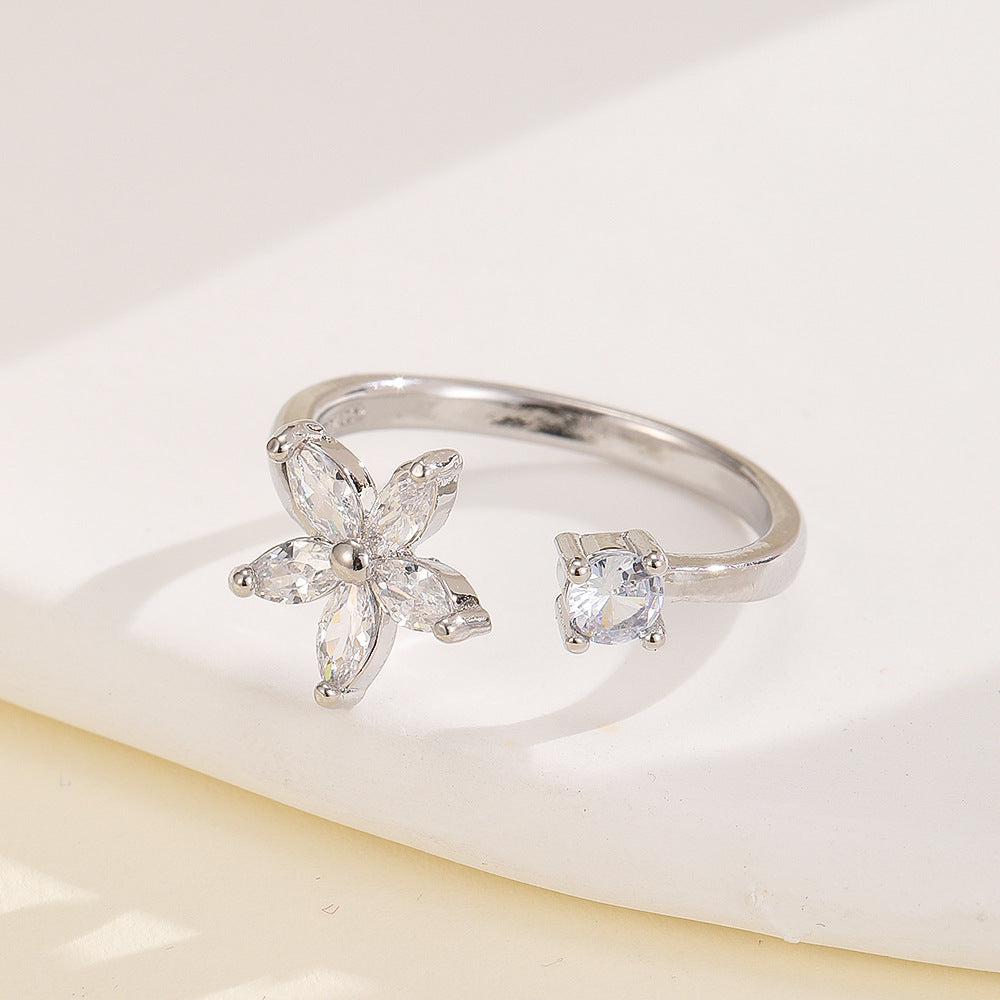 Simple Flower Micro-inlaid Zircon Ring