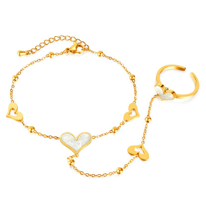 Stainless Steel Heart-shaped Ring Bracelet