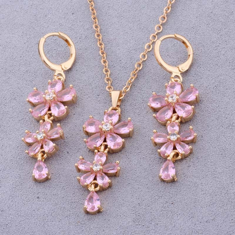 Elegant Zircon Electroplated Copper Earrings And Necklace Set