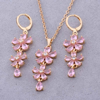 Elegant Zircon Electroplated Copper Earrings And Necklace Set