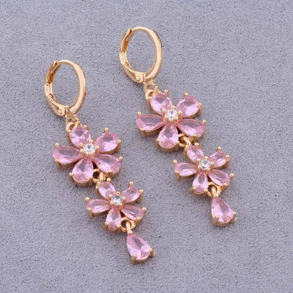 Elegant Zircon Electroplated Copper Earrings And Necklace Set