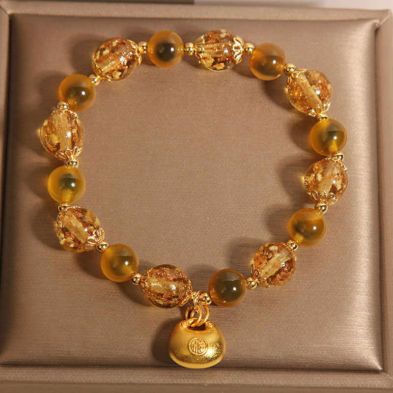 Natural Yellow Sugar Heart Agate Crystal Bracelet For Women
