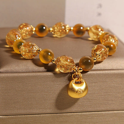 Natural Yellow Sugar Heart Agate Crystal Bracelet For Women
