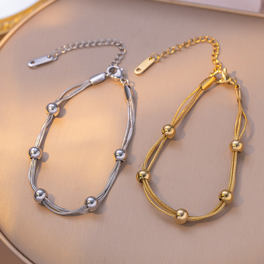 European And American Multi-layered Minimalist Round Beads Titanium Steel Bracelet