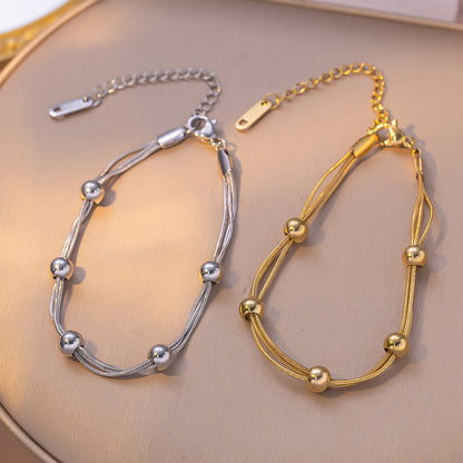 European And American Multi-layered Minimalist Round Beads Titanium Steel Bracelet