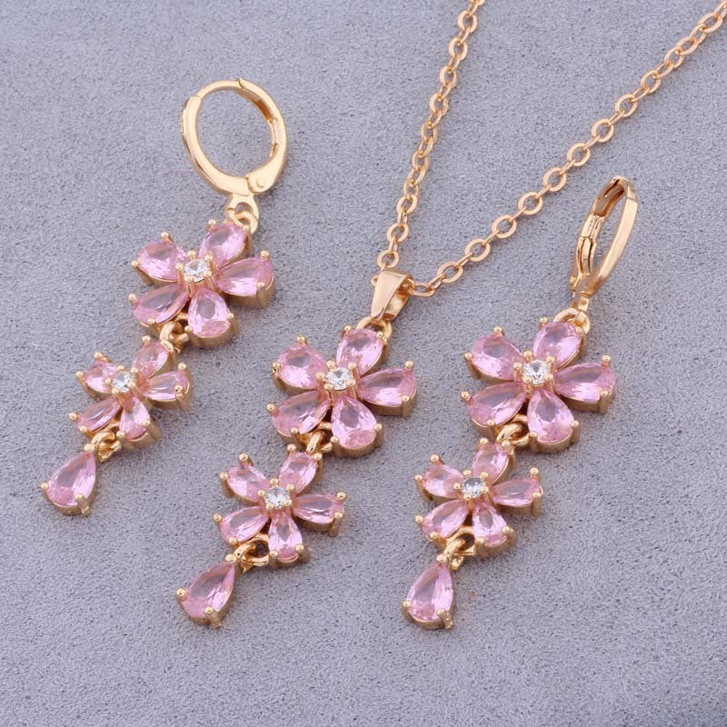 Elegant Zircon Electroplated Copper Earrings And Necklace Set