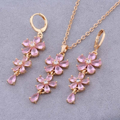 Elegant Zircon Electroplated Copper Earrings And Necklace Set