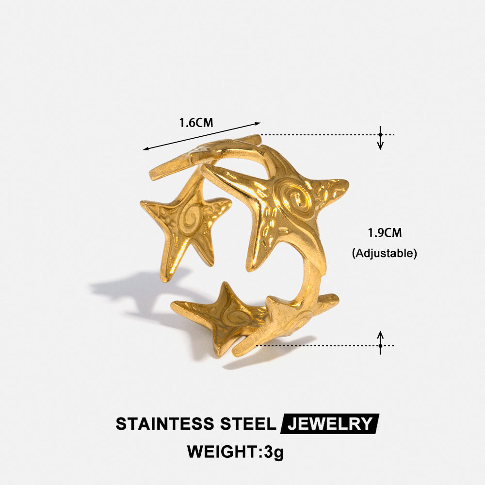 Starfish Stainless Steel Ring Opening Irregular Texture Ring