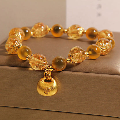 Natural Yellow Sugar Heart Agate Crystal Bracelet For Women