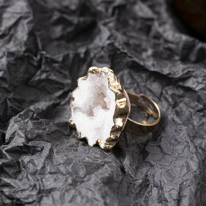 Natural White Crystal Bud Vug Flower Broken Ring Copper Ring